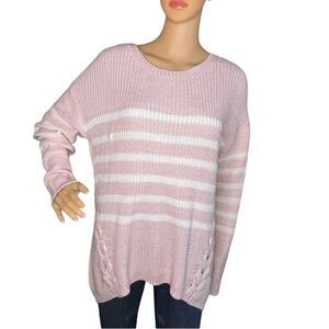 Rue 21 Long Sleeve Oversized Striped Knit Sweater Pink and White Size Large